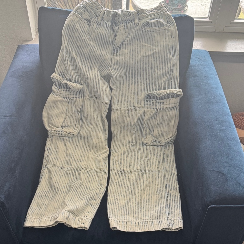 Striped Wide-Leg Cargo Pants